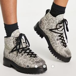 Sale🎃 Allsaints Lia Cheetah Suede Lace-Up Ankle Combat Boots